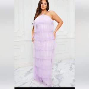 NWT Lavender Tulle Layered Maxi Dress Plus